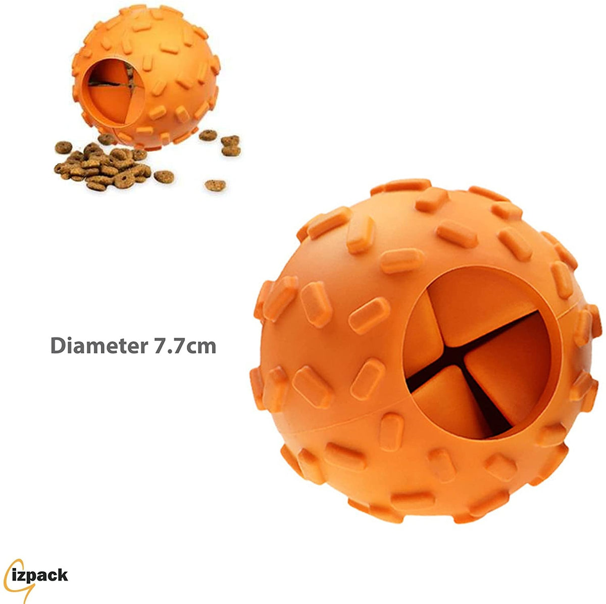 Orange-yellow rubber treat dispensing dog puzzle ball - image 4