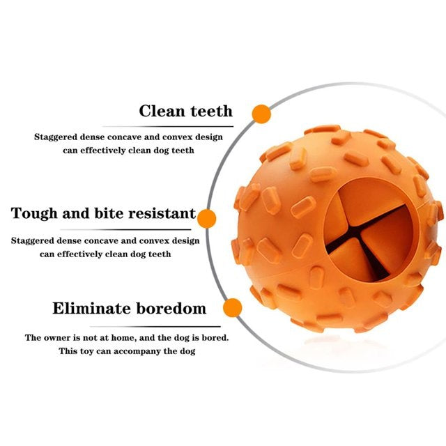 Orange-yellow rubber treat dispensing dog puzzle ball - image 3