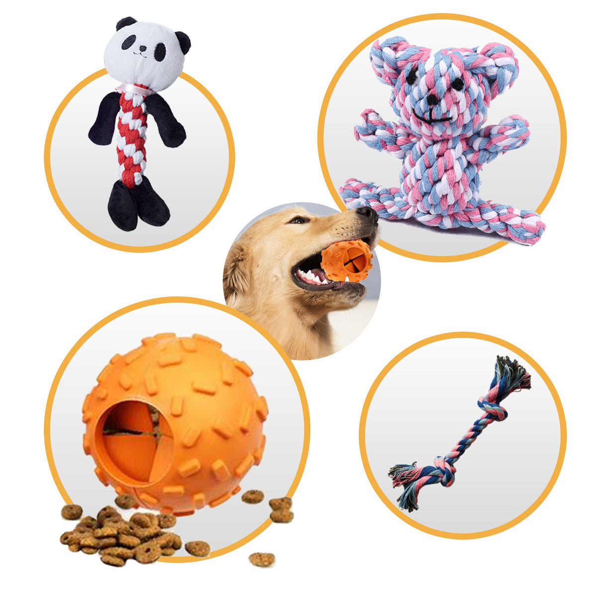 Orange-yellow rubber treat dispensing dog puzzle ball - image 2