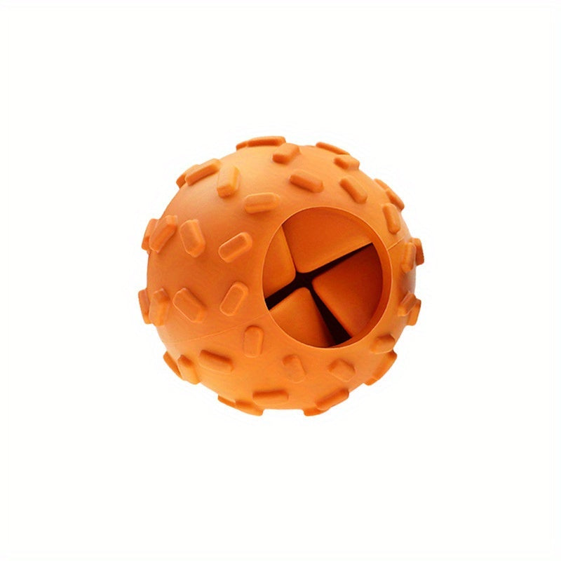 Orange-yellow rubber treat dispensing dog puzzle ball - image 1